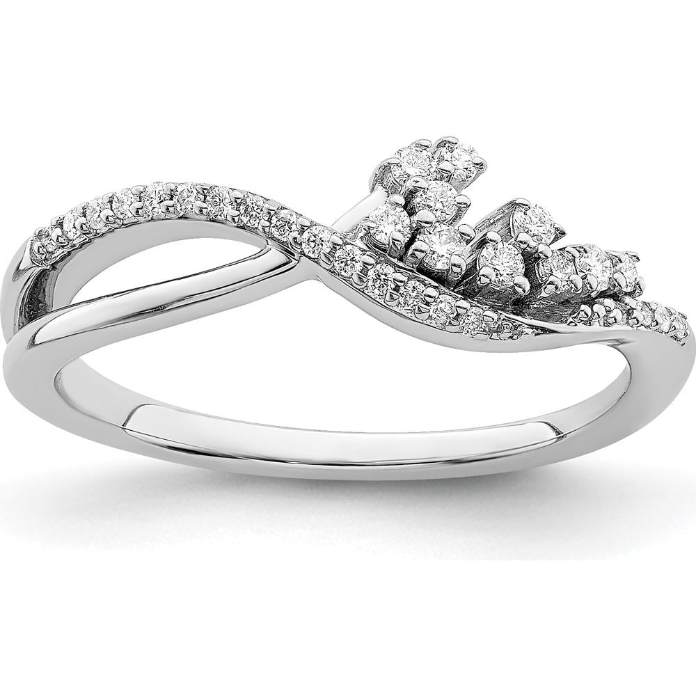 14K White Gold Florina Wave Ring with Round Natural Diamonds in Pavé and Prong Settings - 0.20 Carat Total Diamond Weight by 0