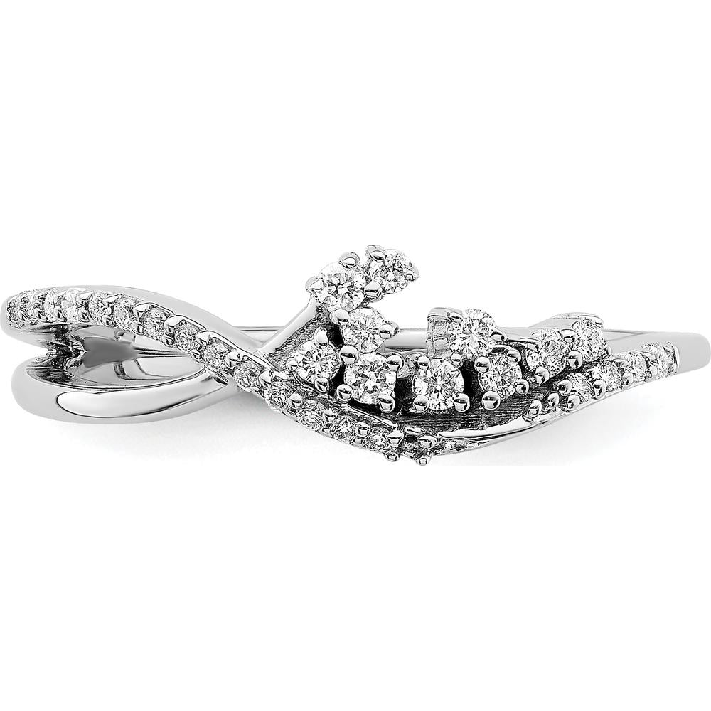 14K White Gold Florina Wave Ring with Round Natural Diamonds in Pavé and Prong Settings - 0.20 Carat Total Diamond Weight by 0
