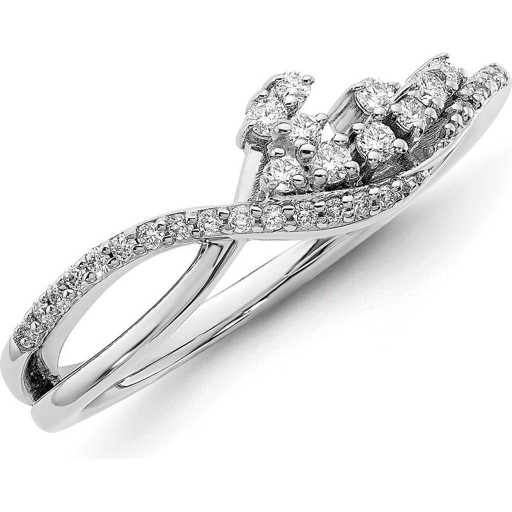 14K White Gold Florina Wave Ring with Round Natural Diamonds in Pavé and Prong Settings - 0.20 Carat Total Diamond Weight by 0