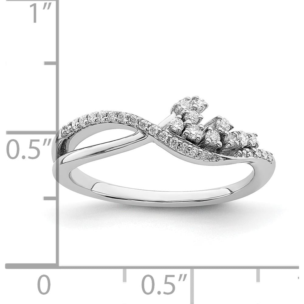 14K White Gold Florina Wave Ring with Round Natural Diamonds in Pavé and Prong Settings - 0.20 Carat Total Diamond Weight by 0