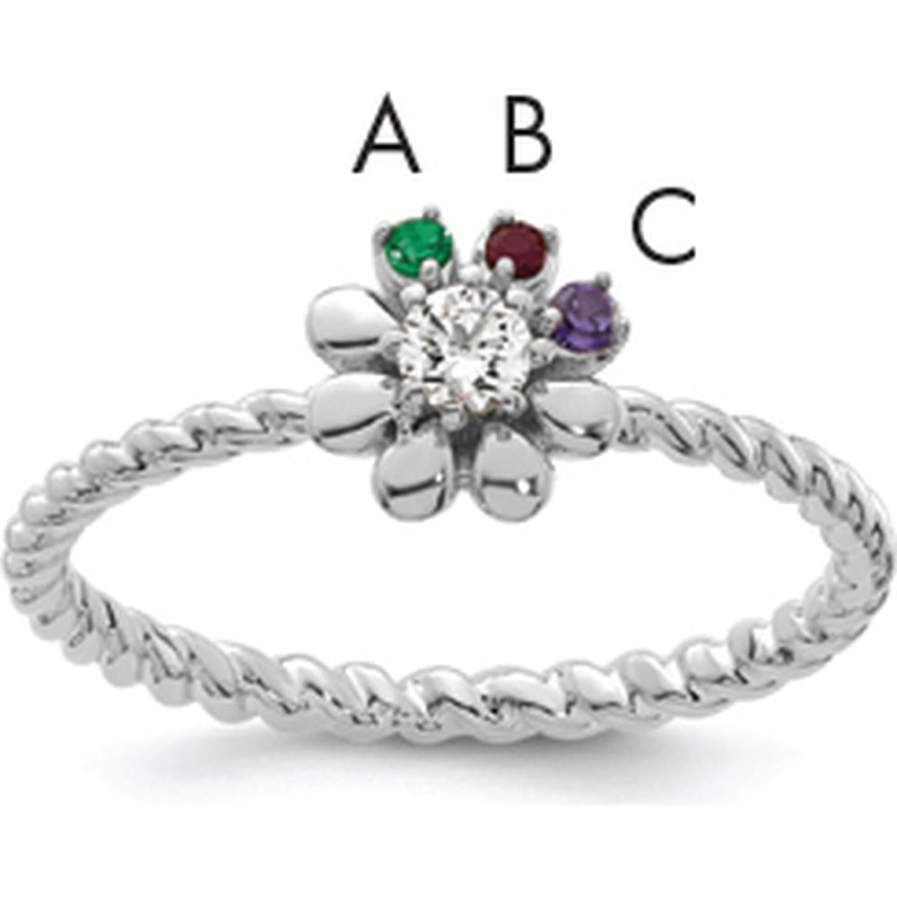 14K White Gold Flower Birthstone Ring with Diamond and Emerald, Ruby, and Amethyst Stones - Custom Mother's Ring by Oro Pregiato