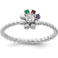 14K White Gold Flower Birthstone Ring with Diamond and Emerald, Ruby, and Amethyst Stones - Custom Mother's Ring by Oro Pregiato