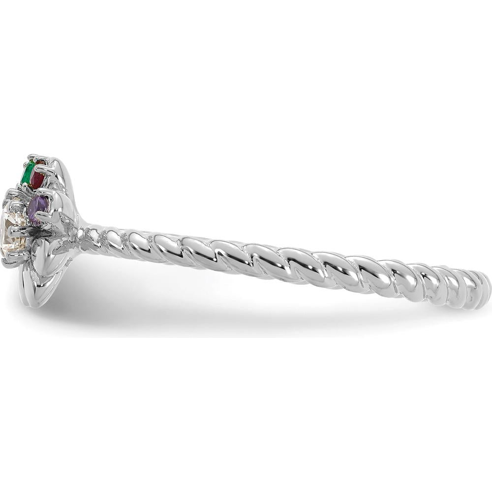 14K White Gold Flower Birthstone Ring with Diamond and Emerald, Ruby, and Amethyst Stones - Custom Mother's Ring by Oro Pregiato