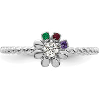 14K White Gold Flower Birthstone Ring with Diamond and Emerald, Ruby, and Amethyst Stones - Custom Mother's Ring by Oro Pregiato