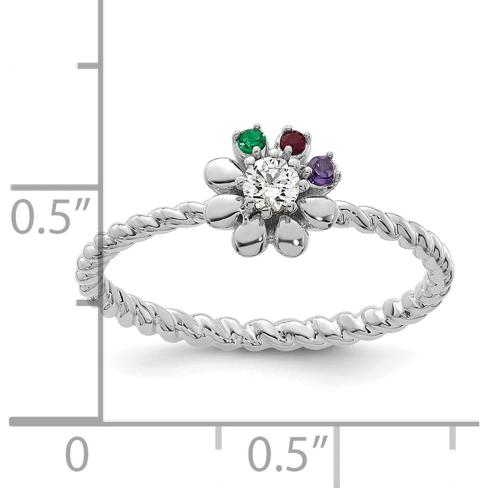 14K White Gold Flower Birthstone Ring with Diamond and Emerald, Ruby, and Amethyst Stones - Custom Mother's Ring by Oro Pregiato