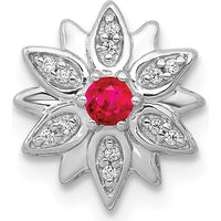 14K White Gold Flower Chain Slide Pendant with 1/20 Carat Ruby and Diamond Accents - 0.09 Carat Total Ruby Weight by Monteluci Fine Jewelry