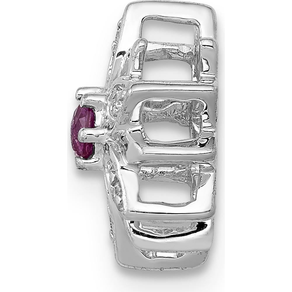 14K White Gold Flower Chain Slide Pendant with 1/20 Carat Ruby and Diamond Accents - 0.09 Carat Total Ruby Weight by Monteluci Fine Jewelry