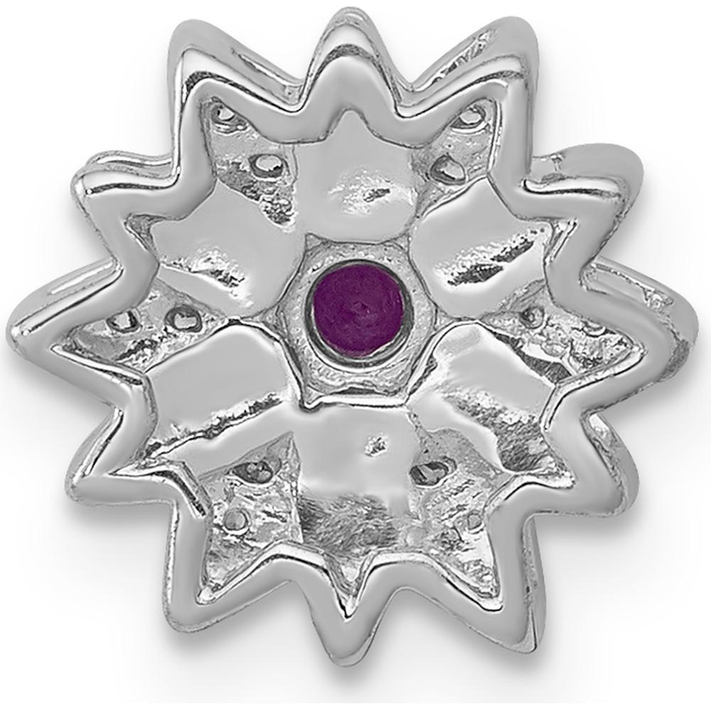 14K White Gold Flower Chain Slide Pendant with 1/20 Carat Ruby and Diamond Accents - 0.09 Carat Total Ruby Weight by Monteluci Fine Jewelry