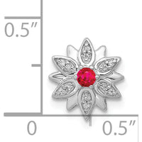 14K White Gold Flower Chain Slide Pendant with 1/20 Carat Ruby and Diamond Accents - 0.09 Carat Total Ruby Weight by Monteluci Fine Jewelry