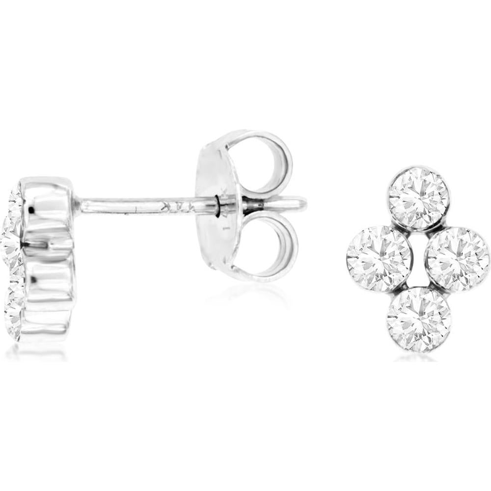 14K White Gold Flower Cluster Diamond Stud Earrings with Butterfly Backs - 1.10 Carat Total Diamond Weight - Royal Jewelry