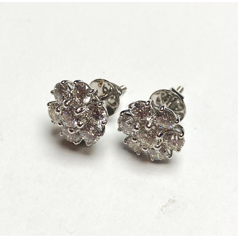 14K White Gold Flower Cluster Earrings with Round Lab Grown Diamonds - 3.02 Carat Total Diamond Weight by Auriventus