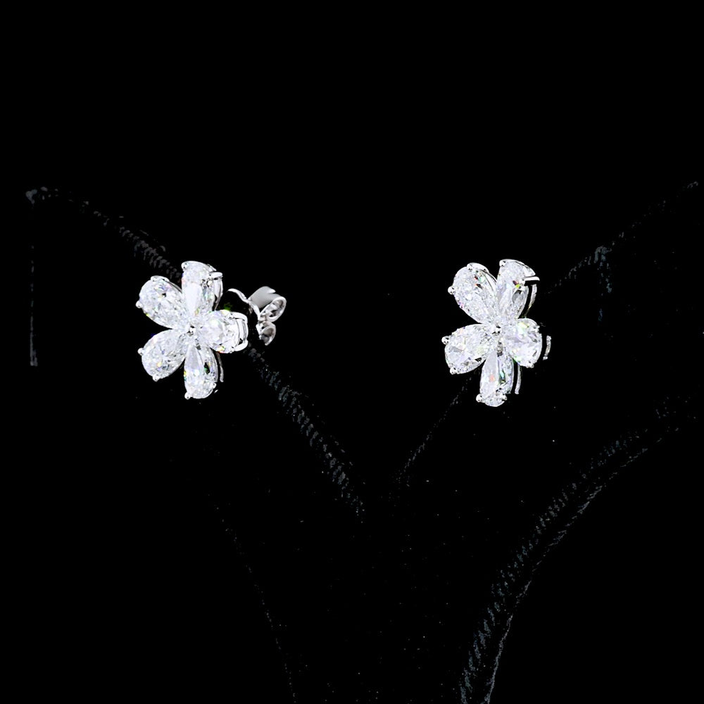 14K White Gold Flower Cluster Stud Earrings with Pear Shape Lab Diamonds - 3.70 Carat Total Weight (E-F Color, VS Clarity) - Covaloro Fine Jewelry