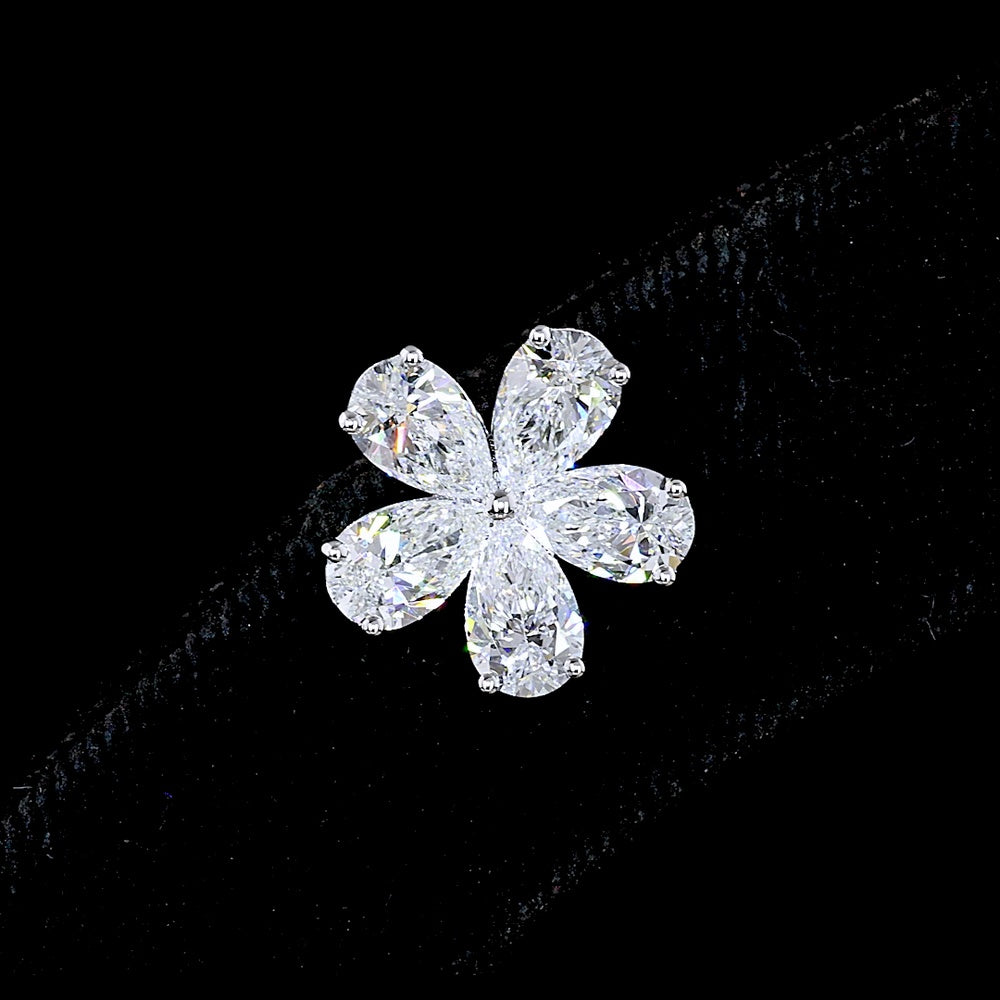 14K White Gold Flower Cluster Stud Earrings with Pear Shape Lab Diamonds - 3.70 Carat Total Weight (E-F Color, VS Clarity) - Covaloro Fine Jewelry