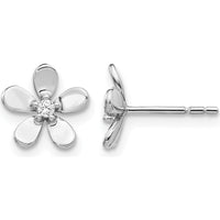 14K White Gold Flower Design Diamond Stud Earrings - 0.025 Carats Total Diamond Weight by Monteluci Fine Jewelry