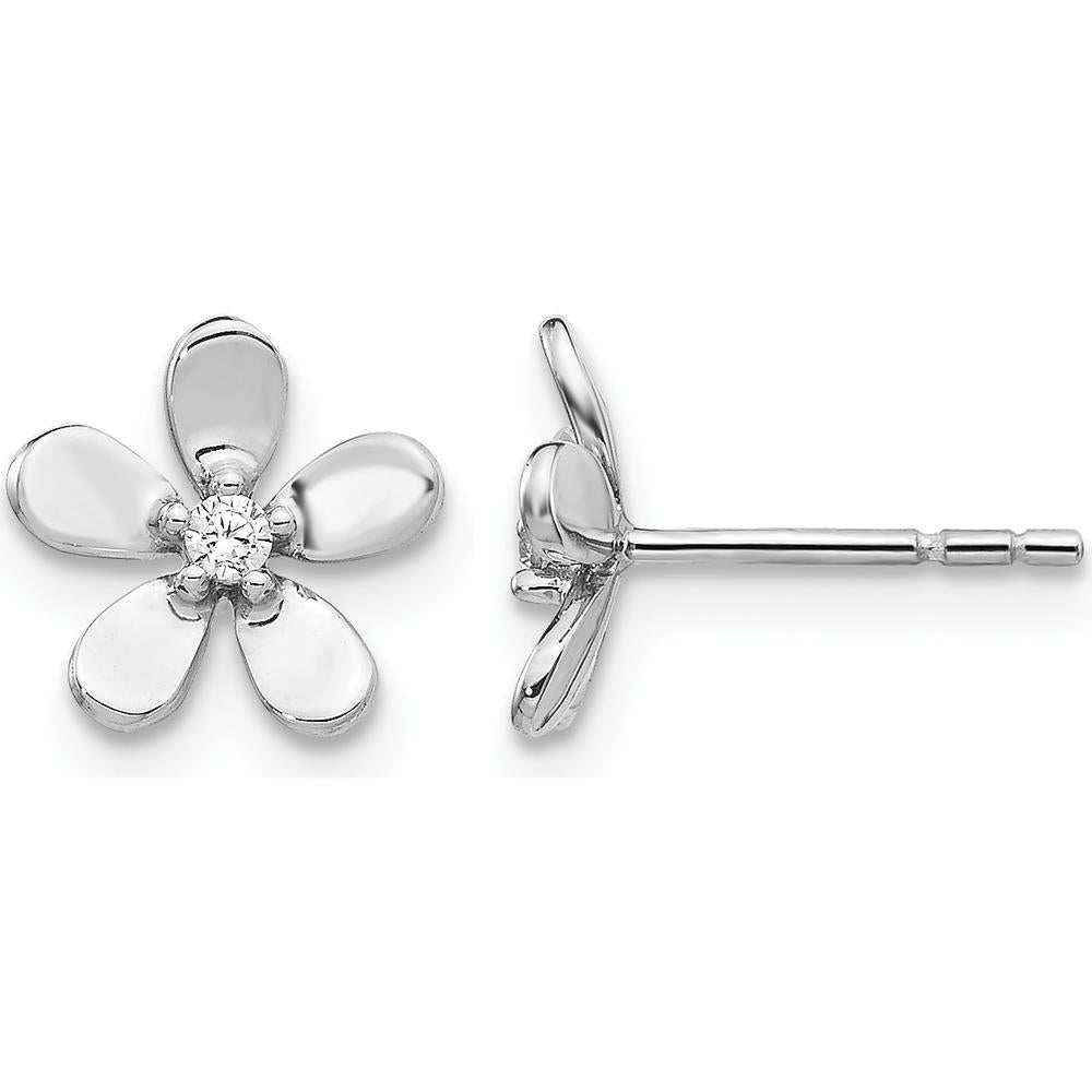 14K White Gold Flower Design Diamond Stud Earrings - 0.025 Carats Total Diamond Weight by Monteluci Fine Jewelry