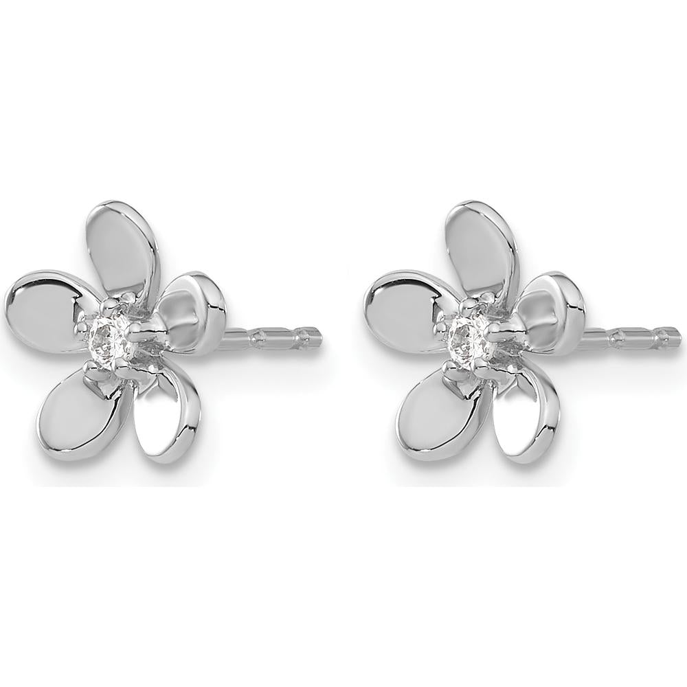 14K White Gold Flower Design Diamond Stud Earrings - 0.025 Carats Total Diamond Weight by Monteluci Fine Jewelry