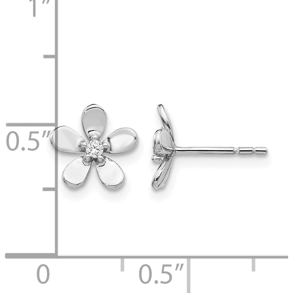 14K White Gold Flower Design Diamond Stud Earrings - 0.025 Carats Total Diamond Weight by Monteluci Fine Jewelry