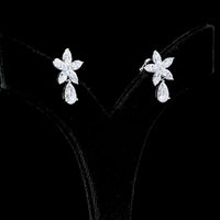 14K White Gold Flower Drop Earrings with Pear and Marquise Lab Diamonds - 3.20 Carats Total Diamond Weight - Covaloro Fine Jewelry