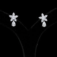 14K White Gold Flower Drop Earrings with Pear and Marquise Lab Diamonds - 3.20 Carats Total Diamond Weight - Covaloro Fine Jewelry