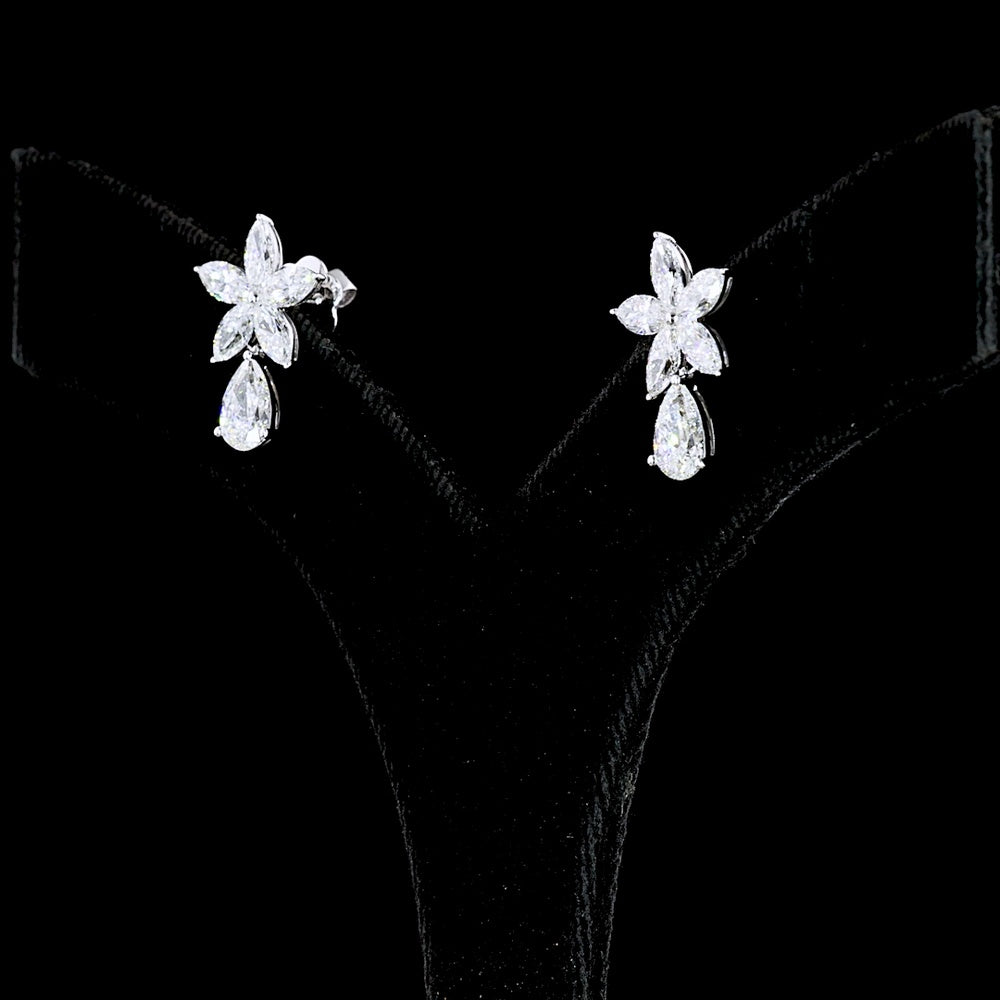14K White Gold Flower Drop Earrings with Pear and Marquise Lab Diamonds - 3.20 Carats Total Diamond Weight - Covaloro Fine Jewelry