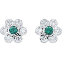 14K White Gold Flower Earrings with Lab-Grown Emeralds and Lab Grown Diamonds - 2.25 Carat Total Gem Weight