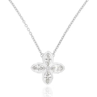 14K White Gold Flower Pendant Necklace with Marquise and Round Diamonds - 0.38 Carat Total Diamond Weight - Royal Jewelry
