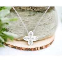 14K White Gold Flower Pendant Necklace with Marquise and Round Diamonds - 0.38 Carat Total Diamond Weight - Royal Jewelry