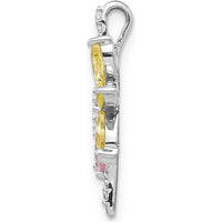 14K White Gold Flower Pendant with Marquise Citrine, Pink Tourmaline, and Round Diamonds - 0.38 Carat Total Gem Weight by Monteluci Fine Jewelry