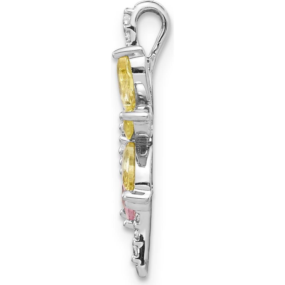 14K White Gold Flower Pendant with Marquise Citrine, Pink Tourmaline, and Round Diamonds - 0.38 Carat Total Gem Weight by Monteluci Fine Jewelry