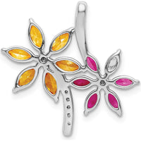 14K White Gold Flower Pendant with Marquise Citrine, Pink Tourmaline, and Round Diamonds - 0.38 Carat Total Gem Weight by Monteluci Fine Jewelry