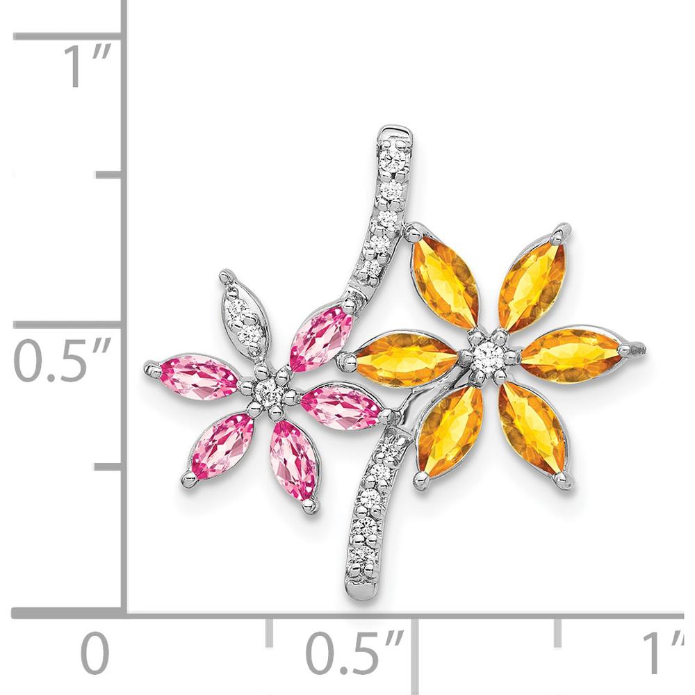 14K White Gold Flower Pendant with Marquise Citrine, Pink Tourmaline, and Round Diamonds - 0.38 Carat Total Gem Weight by Monteluci Fine Jewelry