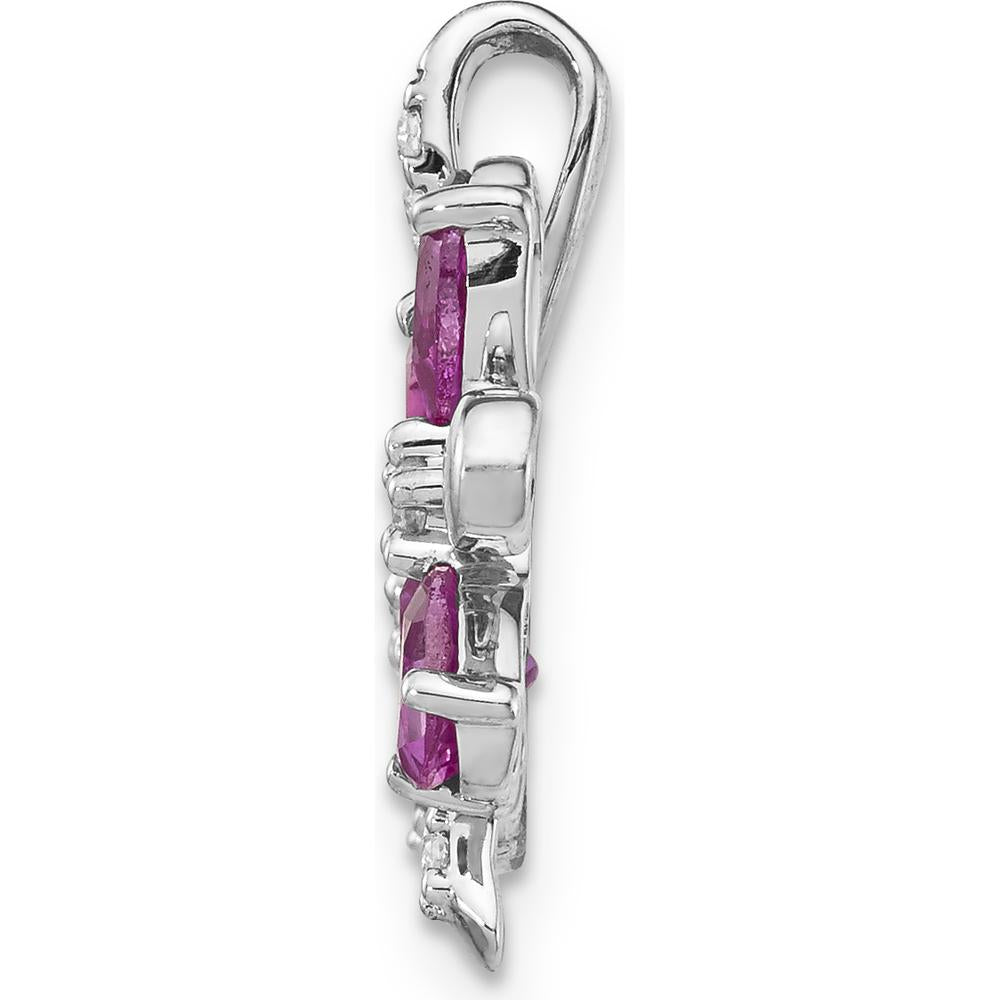 14K White Gold Flower Pendant with Pear Citrine and Pink Tourmaline Stones - 0.53 Carat Total Gem Weight by Monteluci Fine Jewelry