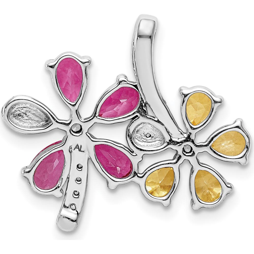 14K White Gold Flower Pendant with Pear Citrine and Pink Tourmaline Stones - 0.53 Carat Total Gem Weight by Monteluci Fine Jewelry