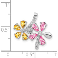14K White Gold Flower Pendant with Pear Citrine and Pink Tourmaline Stones - 0.53 Carat Total Gem Weight by Monteluci Fine Jewelry