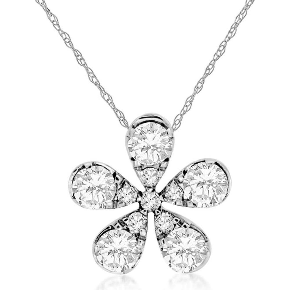 14K White Gold Flower Pendant with Round Diamonds - 0.50 Carats Total Diamond Weight