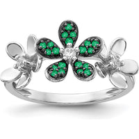 14K White Gold Flower Ring with Round Emeralds and Diamonds - 0.253 Carat Total Gem Weight by 0