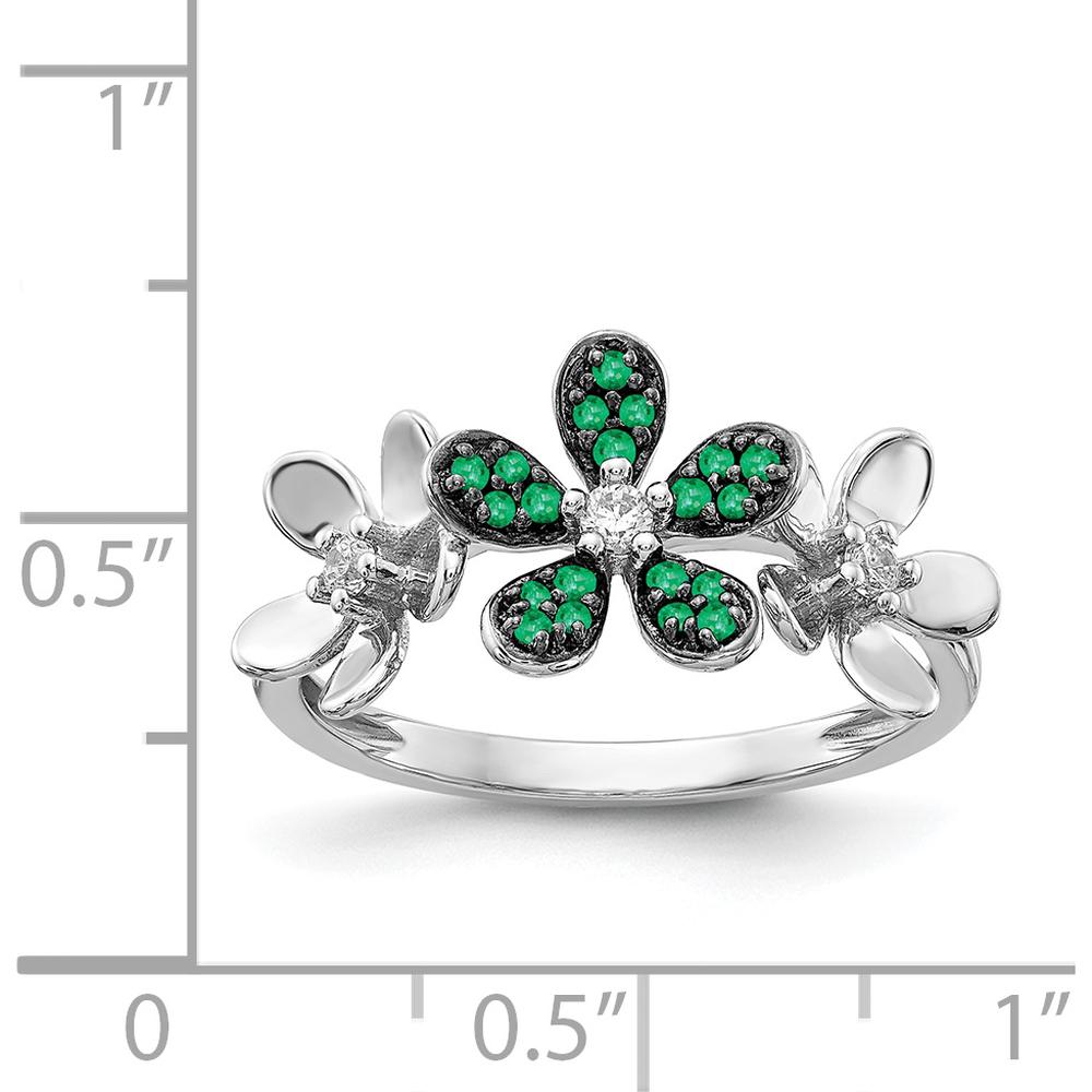 14K White Gold Flower Ring with Round Emeralds and Diamonds - 0.253 Carat Total Gem Weight by 0