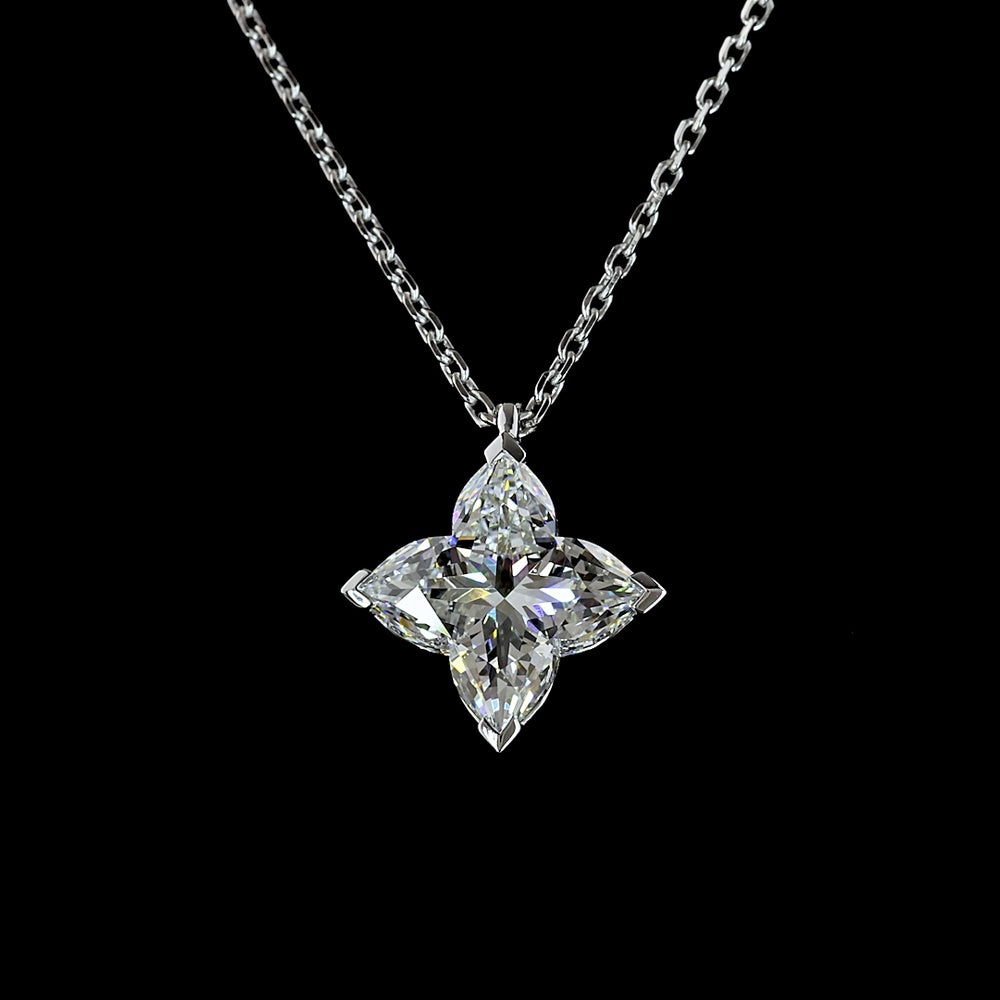 14K White Gold Flower-Shaped Solitaire Pendant with 2.13 Carat Lab-Grown Diamond - E-F Color VVS2 Clarity - Covaloro Fine Jewelry