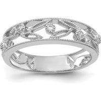 14K White Gold Flower Vine Design Diamond Ring with Round Diamonds - 0.012 Carat Total Diamond Weight by 0