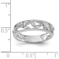 14K White Gold Flower Vine Design Diamond Ring with Round Diamonds - 0.012 Carat Total Diamond Weight by 0