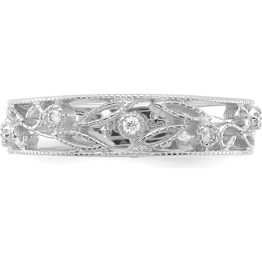 14K White Gold Flower Vine Design Diamond Ring with Round Diamonds - 0.012 Carat Total Diamond Weight by 0