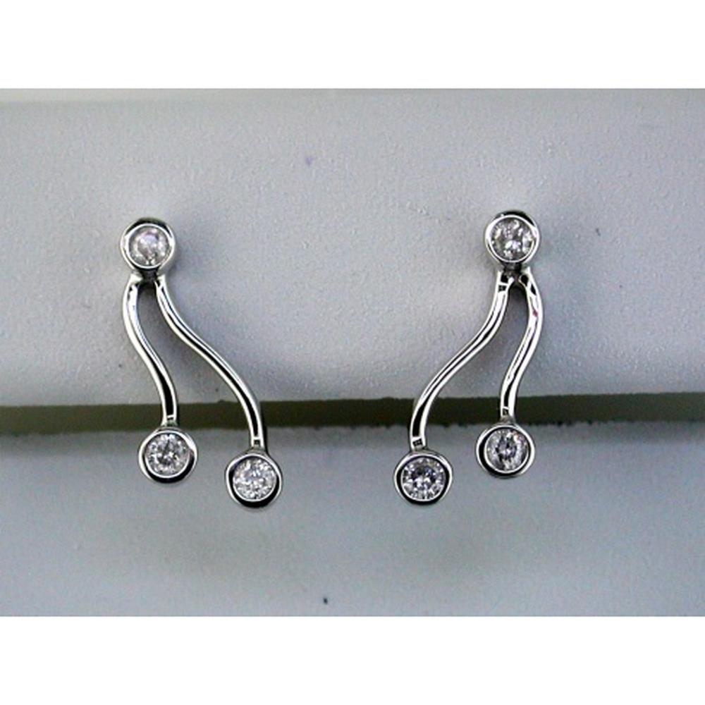 14K White Gold Fluid Drop Earrings with Bezel Set Round Diamonds - 0.20 Carat Total Diamond Weight - Royal Jewelry