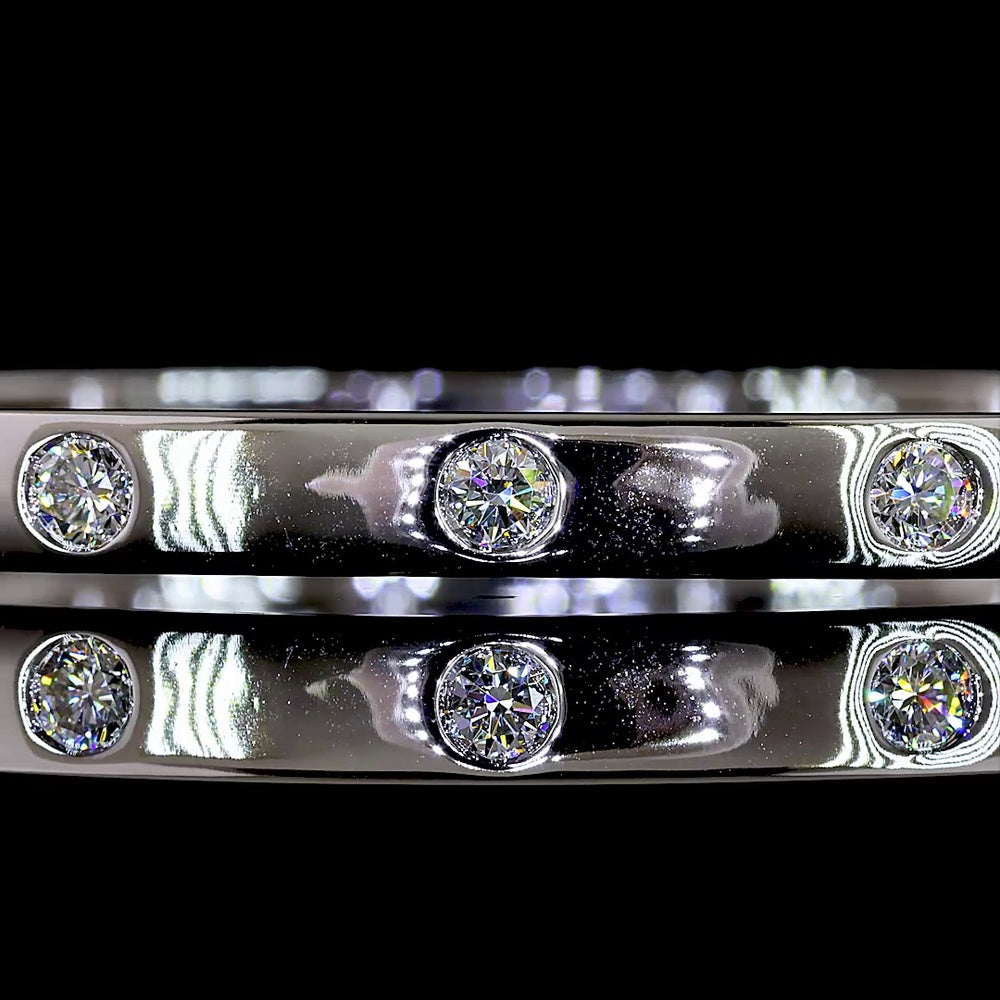 14K White Gold Flush-Set Lab Diamond Bangle with 7 Round Brilliant Cut Stones - 0.79 Carat Total Diamond Weight, E-F Color, VS1 Clarity - Covaloro Fine Jewelry