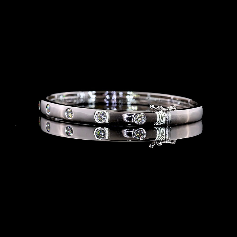 14K White Gold Flush-Set Lab Diamond Bangle with 7 Round Brilliant Cut Stones - 0.79 Carat Total Diamond Weight, E-F Color, VS1 Clarity - Covaloro Fine Jewelry