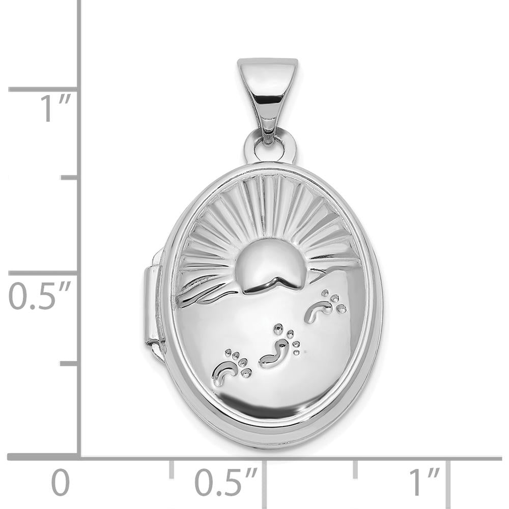 14K White Gold Footprints Reversible 19x15mm Oval Locket - Polished Finish, Holds 2 Photos by Oro Pregiato