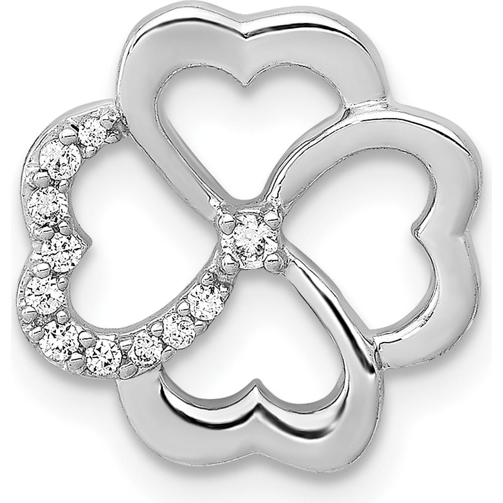 14K White Gold Four Leaf Clover Slide Pendant with Natural Diamonds - 1/15 Carat Total Diamond Weight by Monteluci Fine Jewelry