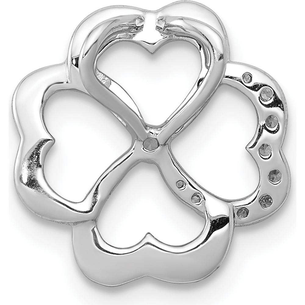 14K White Gold Four Leaf Clover Slide Pendant with Natural Diamonds - 1/15 Carat Total Diamond Weight by Monteluci Fine Jewelry