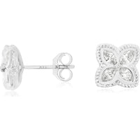 14K White Gold Four-Leaf Clover Stud Earrings with Pear and Round Diamonds - 0.50 Carat Total Diamond Weight - Royal Jewelry