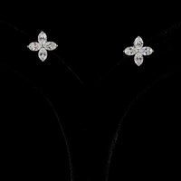 14K White Gold Four-Leaf Floral Stud Earrings with Marquise-Cut Lab Diamonds - 2.03 Carats Total Diamond Weight - Covaloro Fine Jewelry
