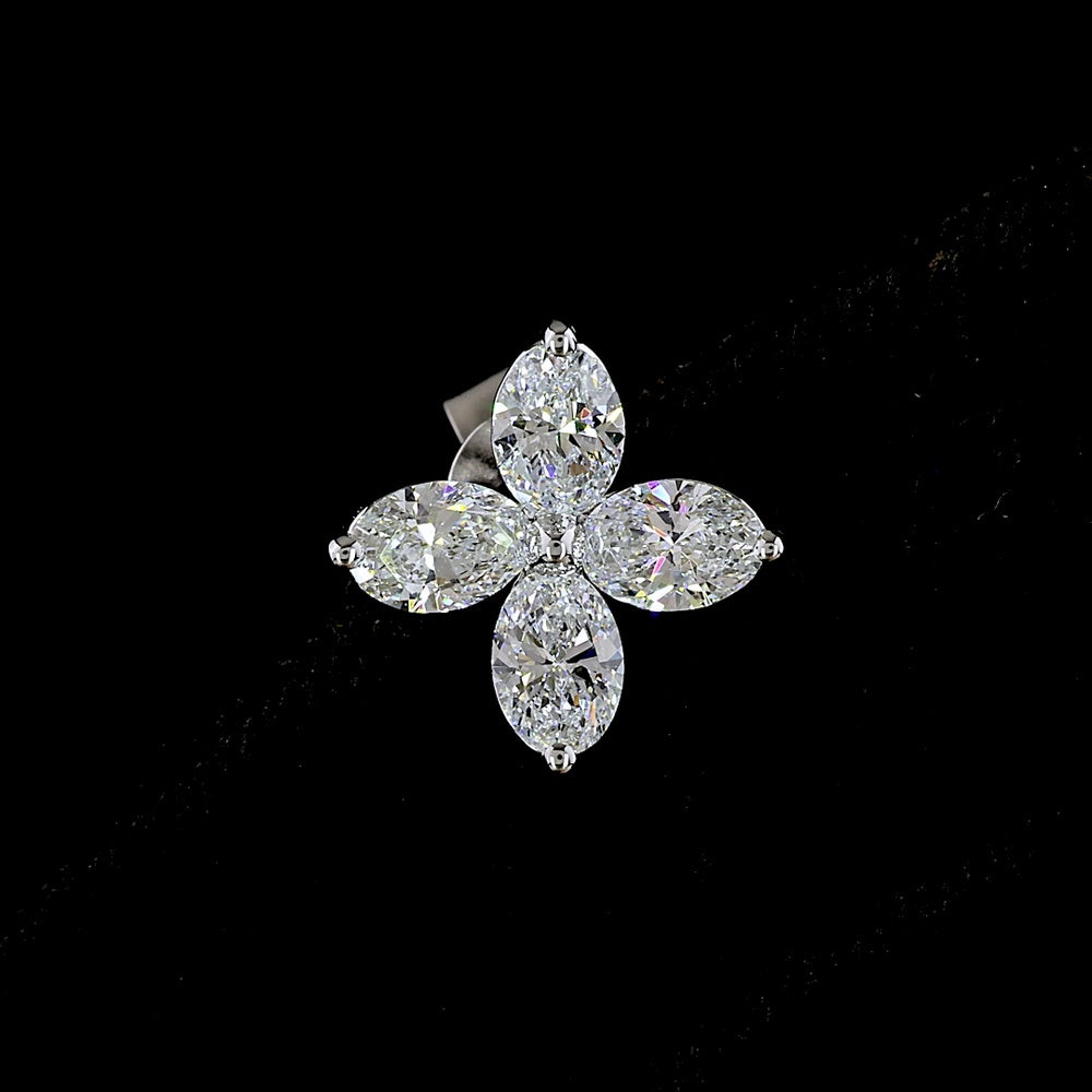 14K White Gold Four-Leaf Floral Stud Earrings with Marquise-Cut Lab Diamonds - 2.03 Carats Total Diamond Weight - Covaloro Fine Jewelry